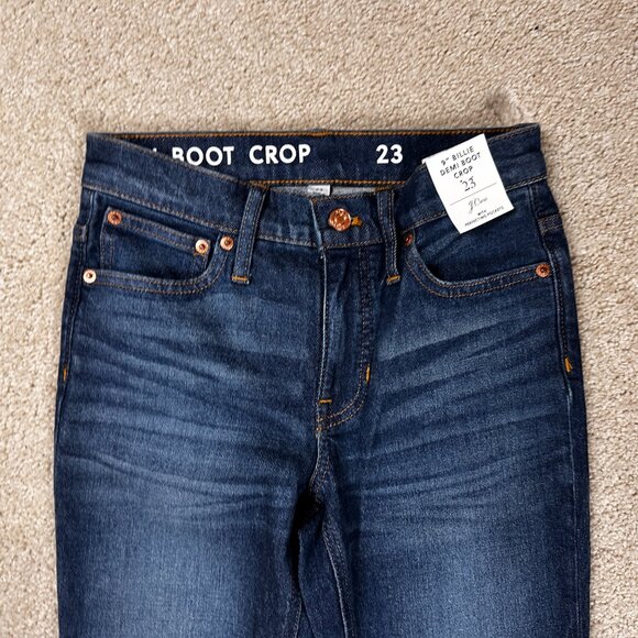 J. CREW 9" Billie Demi Boot Crop Jeans 23 Raw Frayed Hem Dark Button Fly NWT - Picture 3 of 7